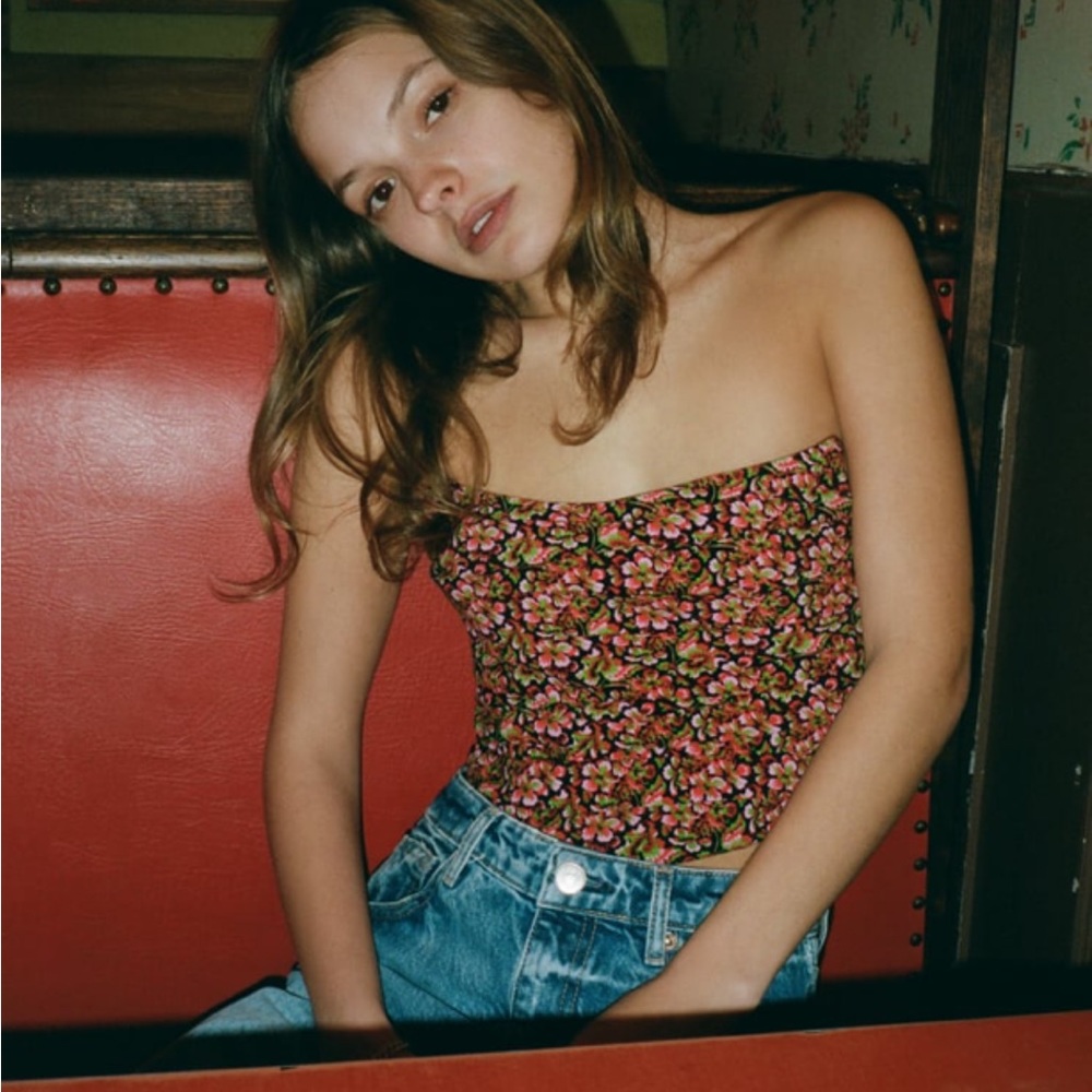 Zara corset style floral crop top size medium